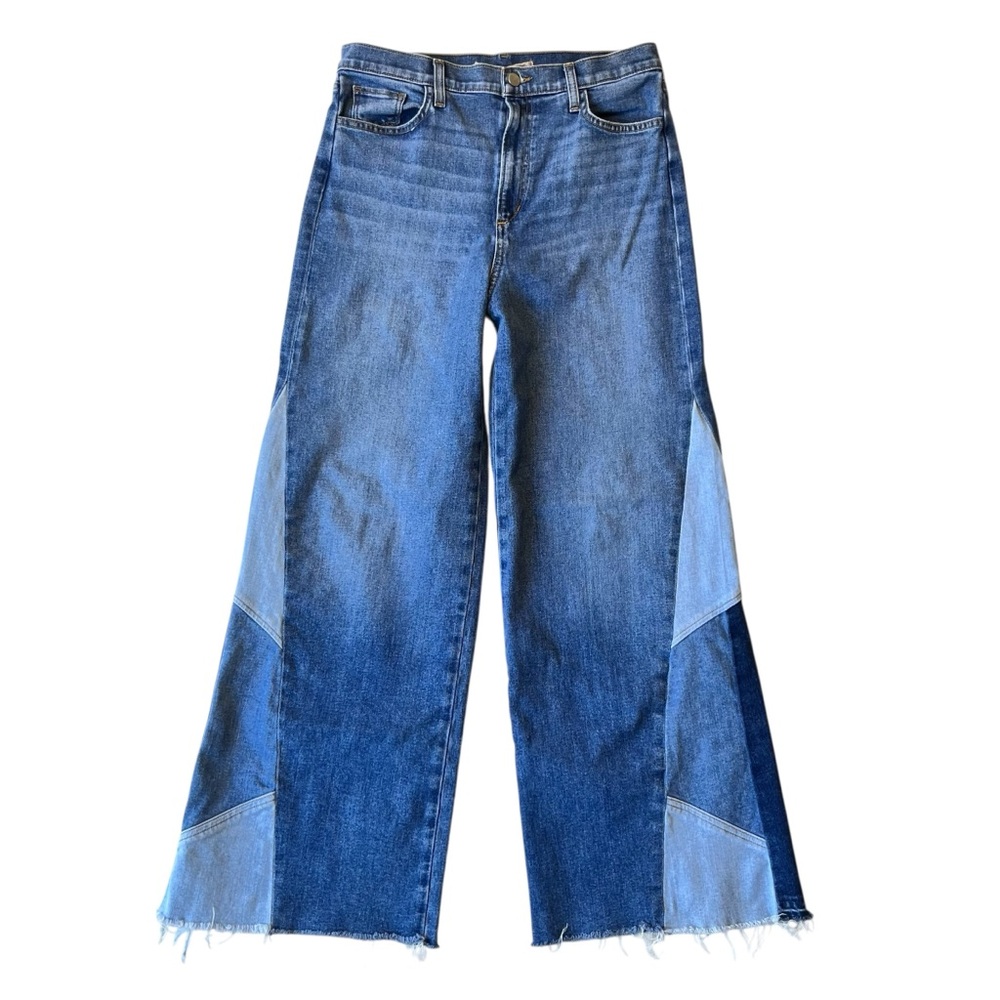 Joes Jeans Wide leg Patchwork 32 x 30 High rise waist Raw edge fray Womens